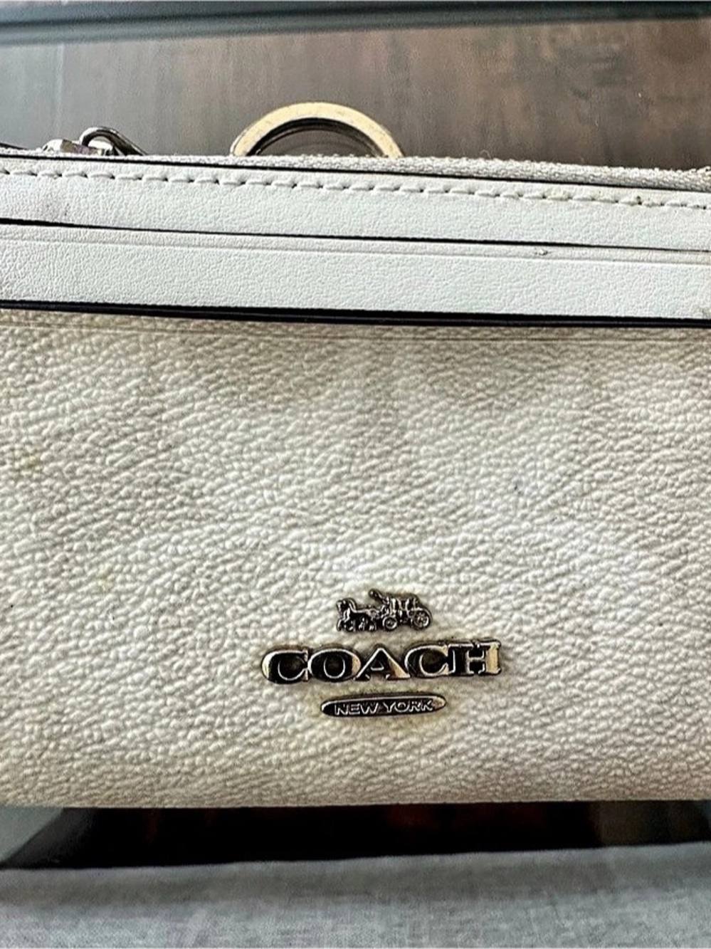 Coach Mini Skinny ID Case 88250 Chalk Leather Keychain Wallet